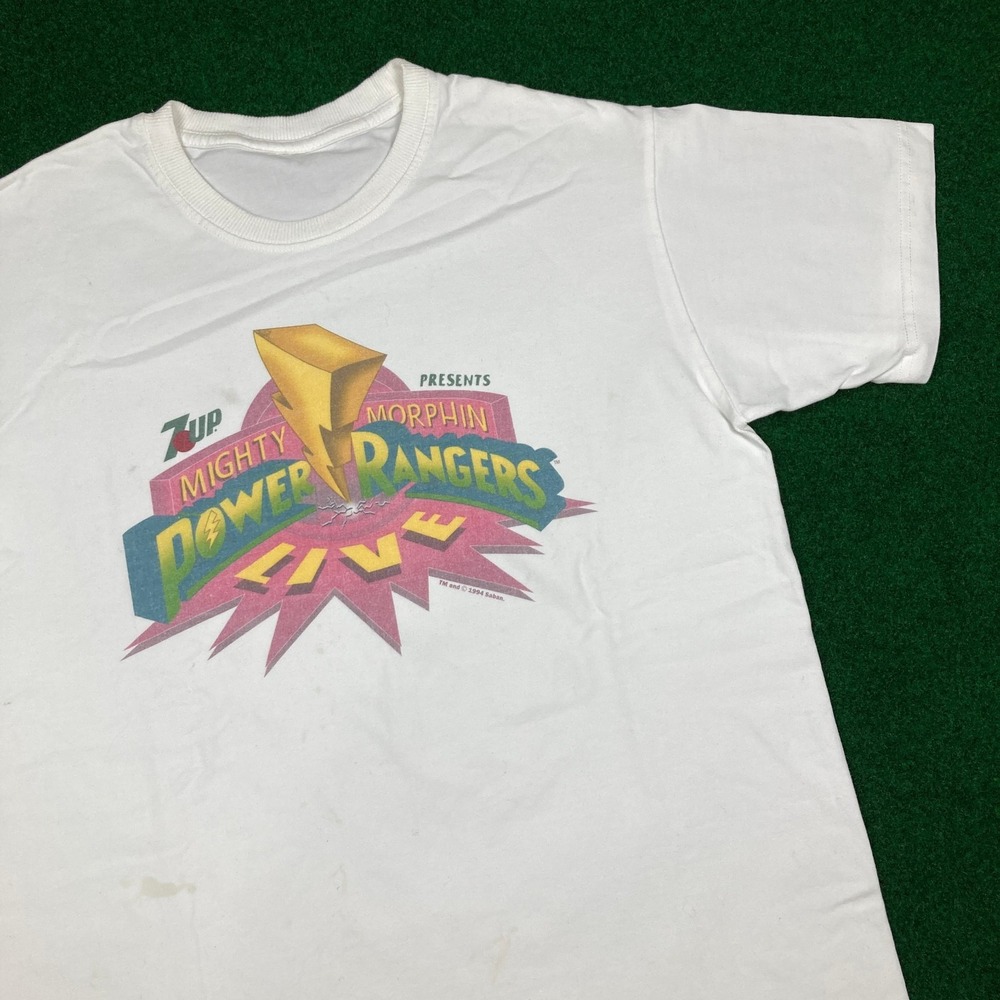 Vintage Mighty Morphin Power Rangers Shirt Mens M White 1994‎ Live Show 7UP 90s
